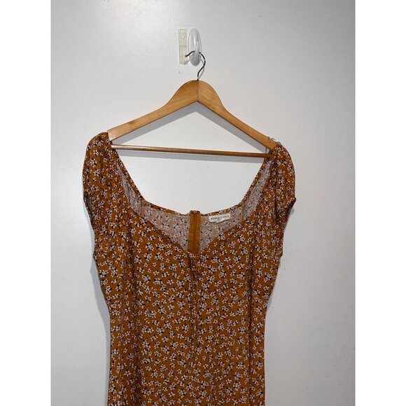 Aeropostale Brown Floral Short Sleeves & Back Zipper Closure Women's Mini Dress - Picture 3 of 8